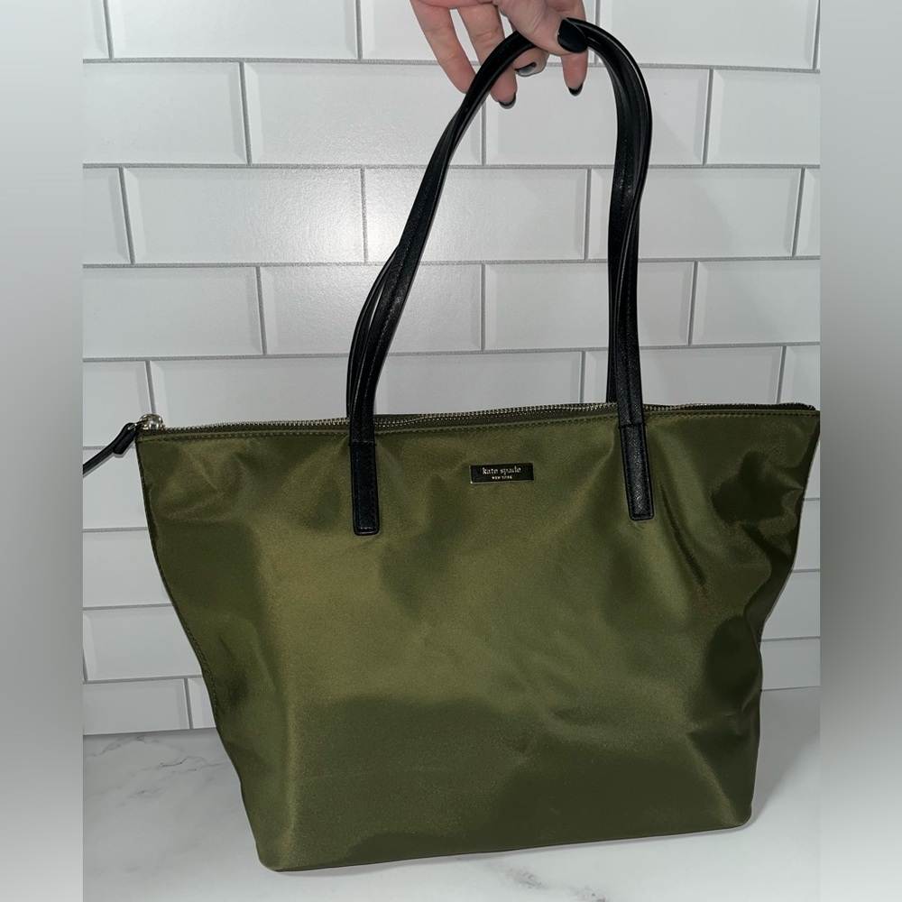 kate spade Olive Green Nylon Tote with Black Handles